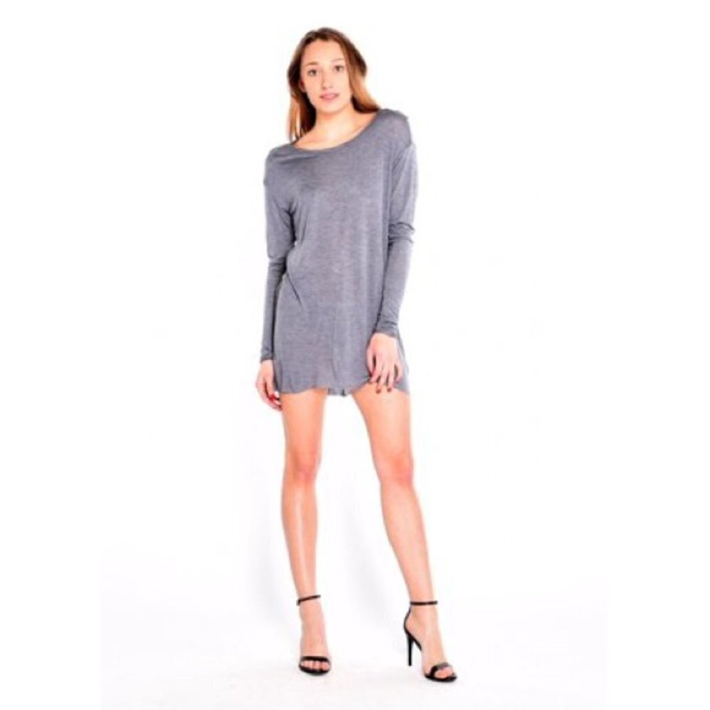 Revolve One Teaspoon T-shirt Dress Soho Wool Blend Long SleevesLight Gray Size S - Picture 4 of 12
